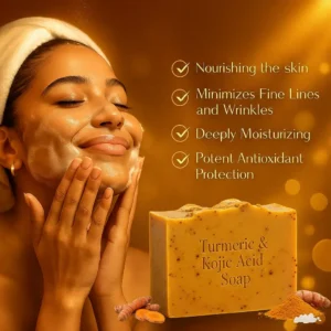 Alisanda™ soap : Rich in Vitamin C, retinol, collagen, and turmeric—a Japanese-made complex formula, fortified with hyaluronic acid and Vitamin E.