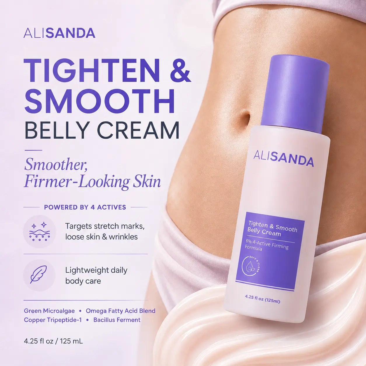 💜 ALISANDA Tighten & Smooth Belly Cream – Firming, Stretch Mark & Loose Skin Care ✨