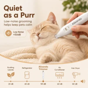 Alisanda 2-in-1 Dog Nail Clipper & Paw Hair Trimmer Kit with LED Light – Rechargeable Low-Noise Pet Grooming Tool for Dogs & Cats
