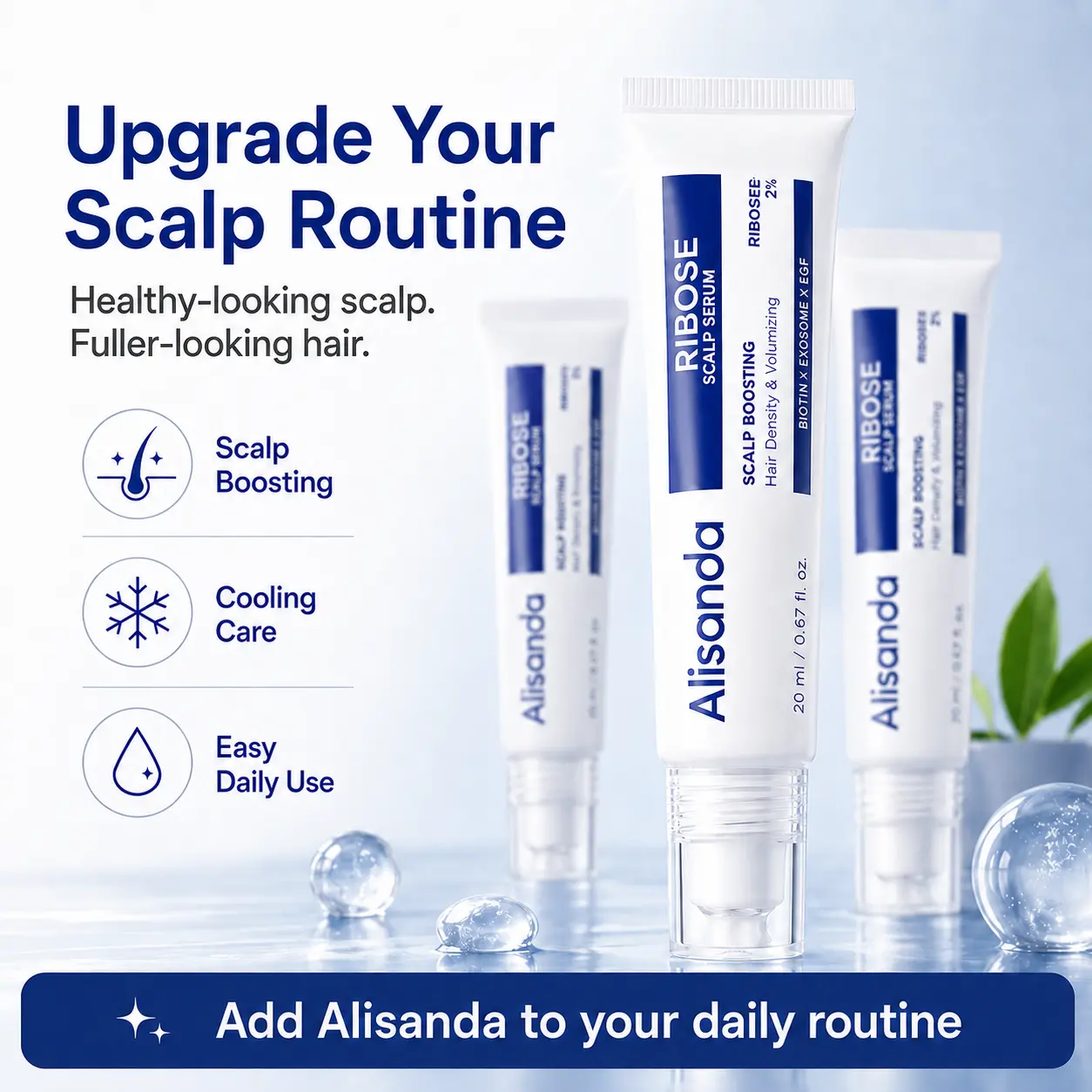 ✨Alisanda RIBOSE Scalp Serum Roll-On for Fuller-Looking Hair – Lightweight Rosemary & Caffeine Scalp Care for Fine, Thin-Looking Hair
