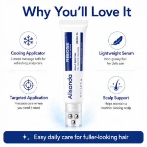 ✨Alisanda RIBOSE Scalp Serum Roll-On for Fuller-Looking Hair – Lightweight Rosemary & Caffeine Scalp Care for Fine, Thin-Looking Hair