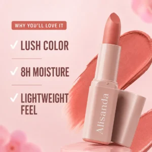 Alisanda Serum Lipstick – Satin & Matte Lip Color with Hyaluronic Acid, Oil-Blend Formula, 8H Moisture