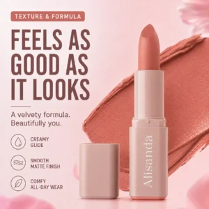 Alisanda Serum Lipstick – Satin & Matte Lip Color with Hyaluronic Acid, Oil-Blend Formula, 8H Moisture