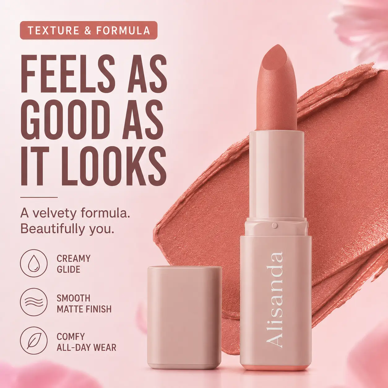 Alisanda Serum Lipstick – Satin & Matte Lip Color with Hyaluronic Acid, Oil-Blend Formula, 8H Moisture