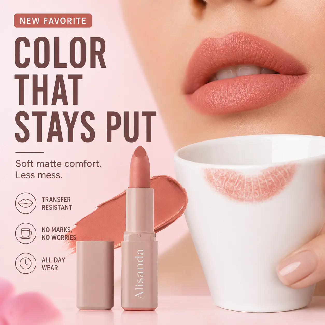 Alisanda Serum Lipstick – Satin & Matte Lip Color with Hyaluronic Acid, Oil-Blend Formula, 8H Moisture
