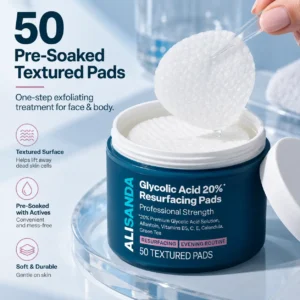 ALISANDA 20% Glycolic Acid Resurfacing Pads for Rough Texture, Dullness & Uneven Tone