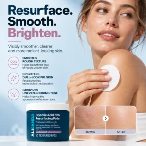 ALISANDA 20% Glycolic Acid Resurfacing Pads for Rough Texture, Dullness & Uneven Tone