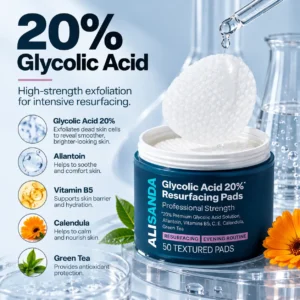 ALISANDA 20% Glycolic Acid Resurfacing Pads for Rough Texture, Dullness & Uneven Tone
