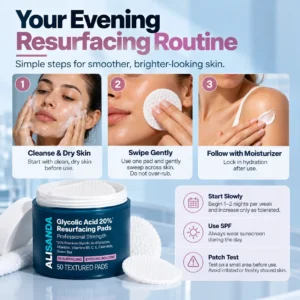 ALISANDA 20% Glycolic Acid Resurfacing Pads for Rough Texture, Dullness & Uneven Tone